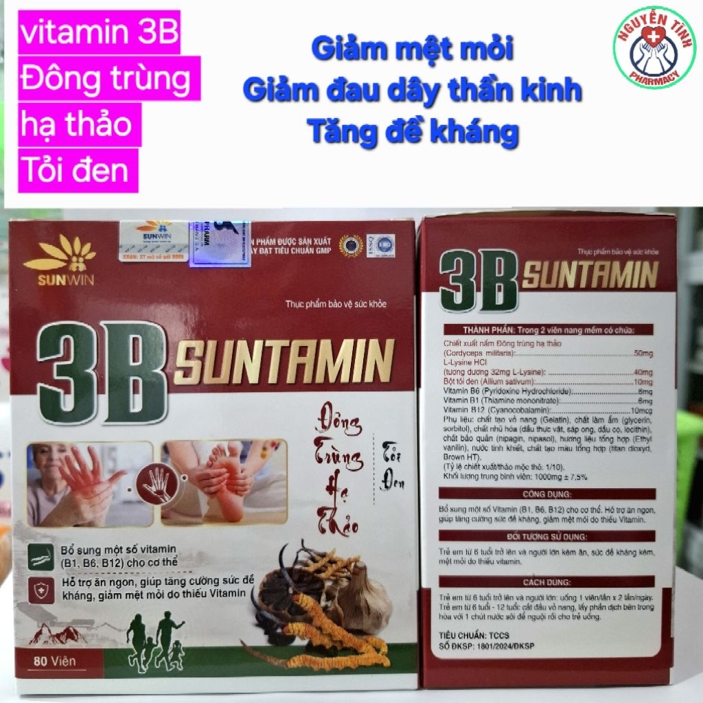 3BSUNTAMIN bổ sung vitamin 3B, đông trùng hạ thảo, tỏi đen, giảm đau dây thần kinh, mệt mỏi, tăng đề