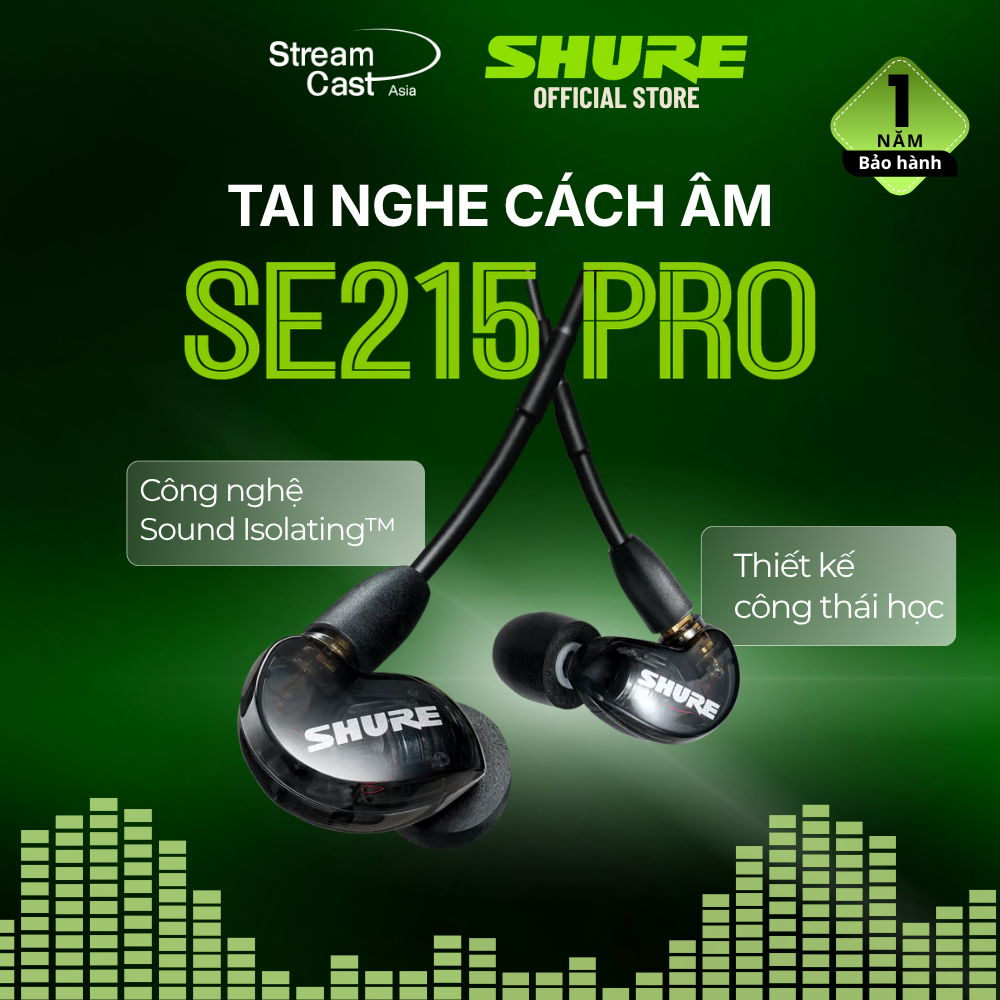 Tai nghe inear có dây Shure SE215 PRO - Cách âm chuyên nghiệp - Hàng chính hãng bảo hành 1 năm
