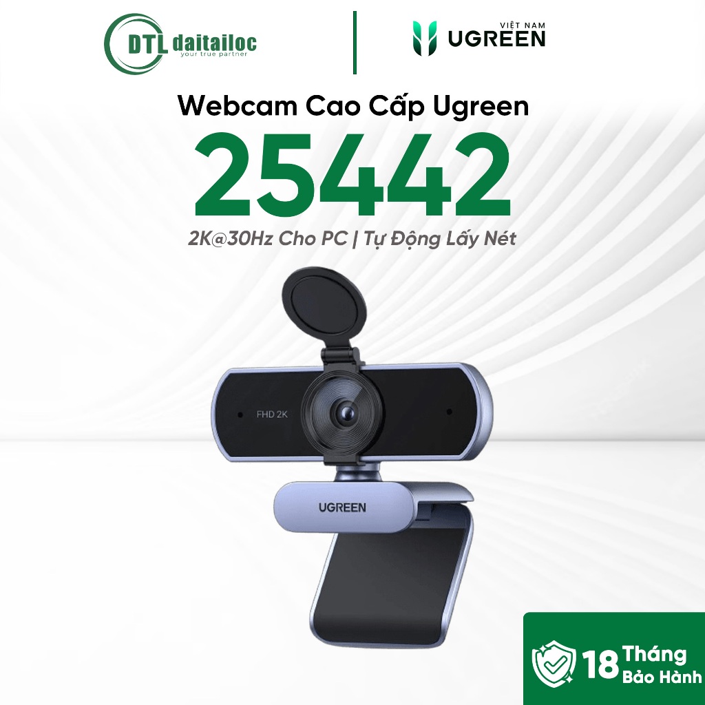 Webcam 2K@30Hz cho PC, Full HD 1080p/60fps, tự động lấy nét Ugreen 25442 cao cấp | Chính Hãng | Bảo 