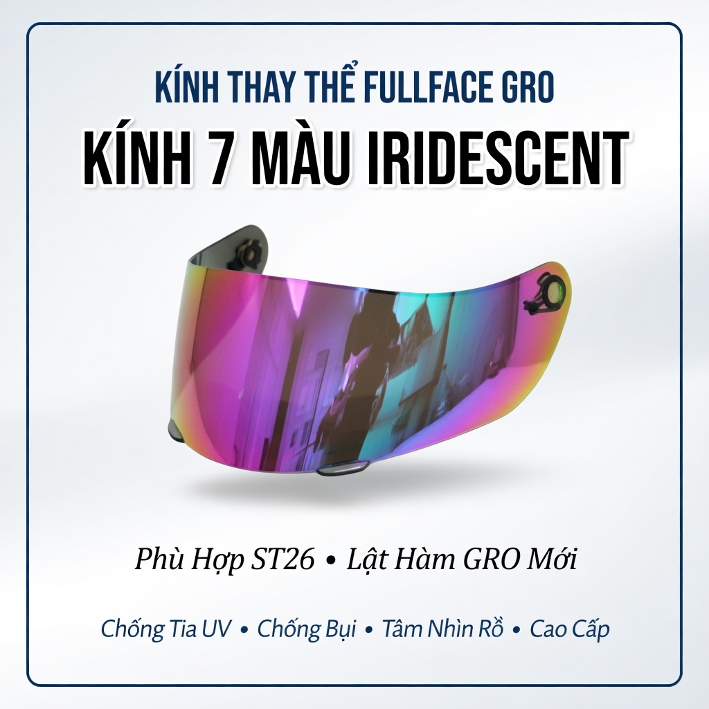Kính Thay Thế Mũ Bảo Hiểm Fullface GRO - Phù Hợp Mũ ST26, Lật Hàm GRO Mới - Chống Tia UV, Chống Bụi