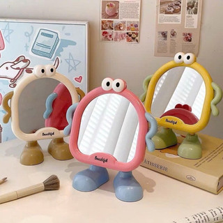 Gương hoạt hình mini để bàn có chân và mắt siêu đáng yêu, màu pastel xinh xắn