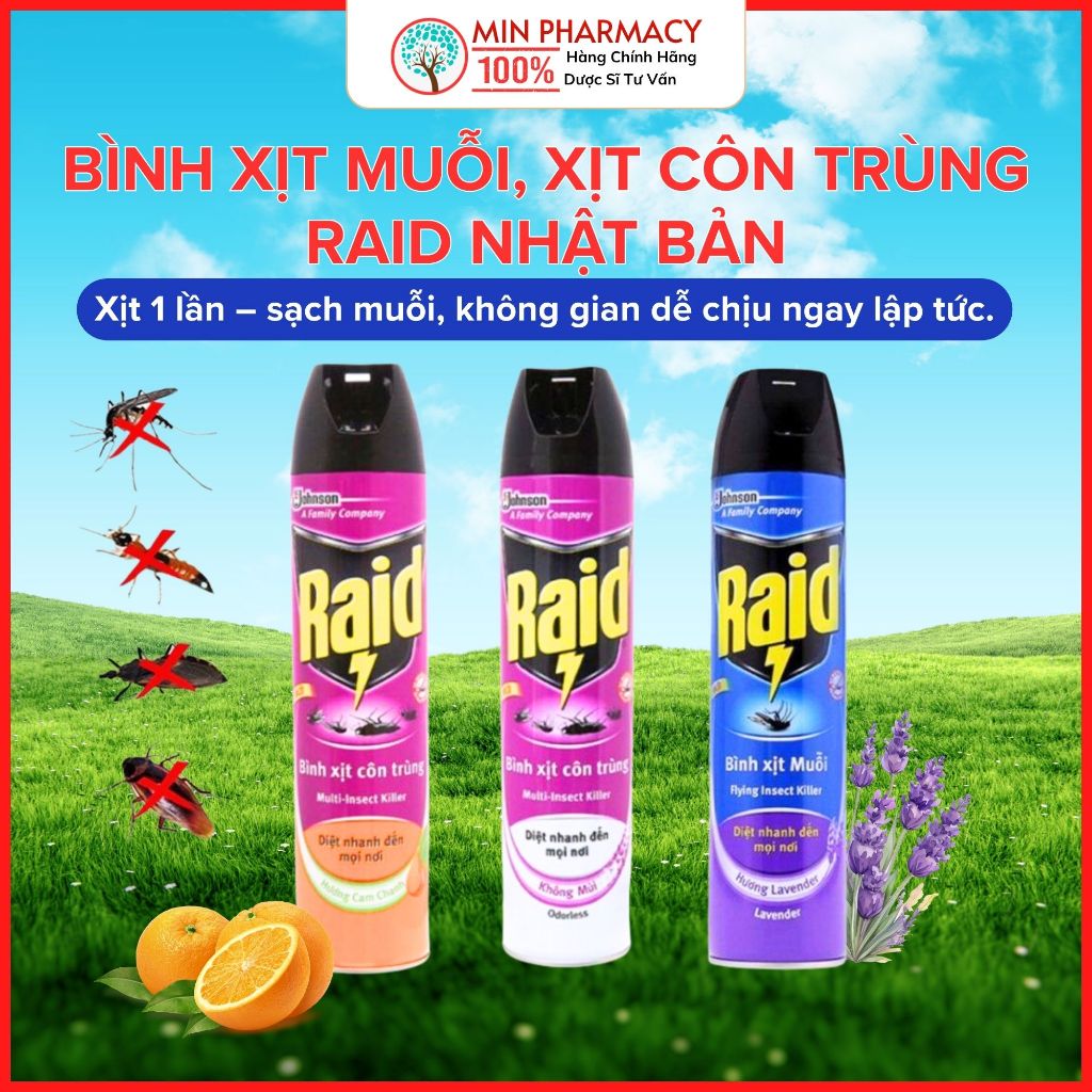 Bình xịt muỗi, xịt côn trùng RAID Nhật Bản Không mùi, Hương cam chanh - Bình Xịt Dán , đuổi muỗi