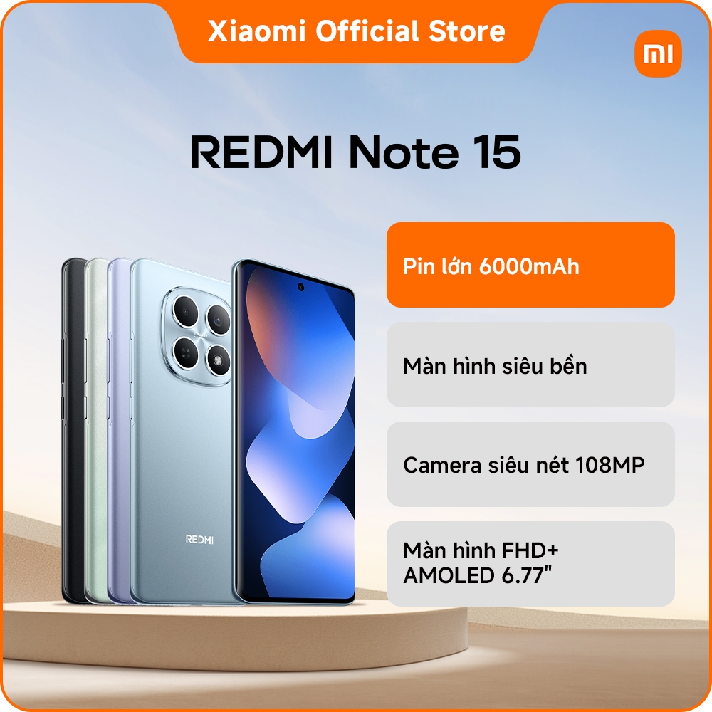 Điện thoại thông minh REDMI Note 15 (6+128GB | 8+128GB | 8+256GB) | Pin lớn 6000mAh | Màn hình siêu bền