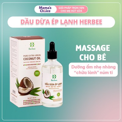 Dầu Dừa Ép Lạnh Tinh Khiết Herbee 100ml, Massage Dưỡng Ẩm Cho Trẻ Sơ Sinh, Làm Mờ Vết Rạn Da