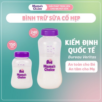 Bình Trữ Sữa Cổ Hẹp Tương Thích Máy Hút Sữa Medela, Unimom, Ameda – Bình Đựng Sữa Mama's Choice Dung Tích 150ml - 240ml