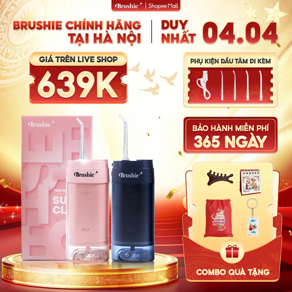[GIÁ 615K LIVE SHOP] Tăm Nước Brushie Bản Cải Tiến Vệ Sinh Răng Miệng Cho Người Niềng Răng, Flossie 
