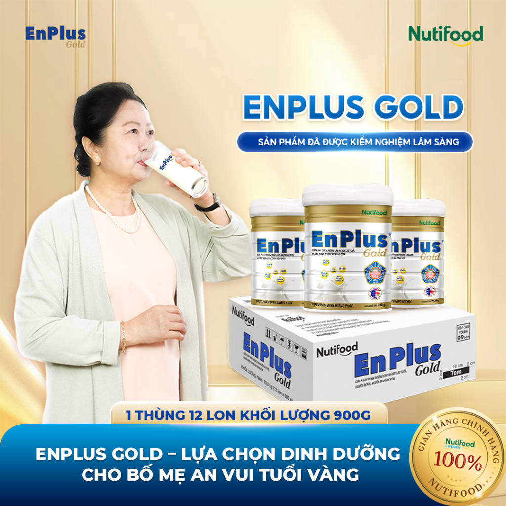 Sữa EnPlus Gold (Thùng 12 Lon 900G) - Nutifood, Dinh Dưỡng Y Học Toàn Diện Cho Người Lớn Tuổi
