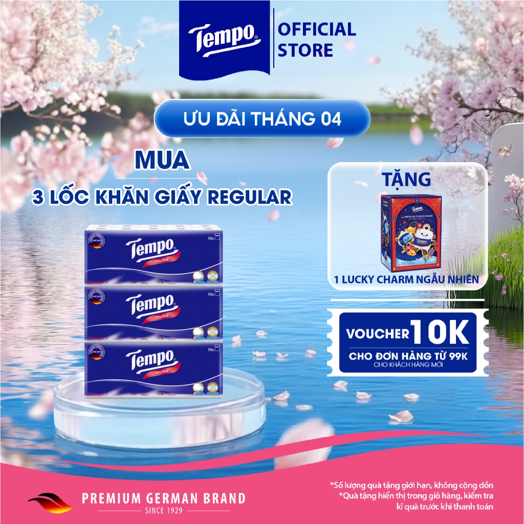 [COMBO 3 LỐC x 10 GÓI] Khăn Giấy Bỏ Túi Regular 10 Cao Cấp Tempo- 4 lớp bền dai - Thương hiệu Đức