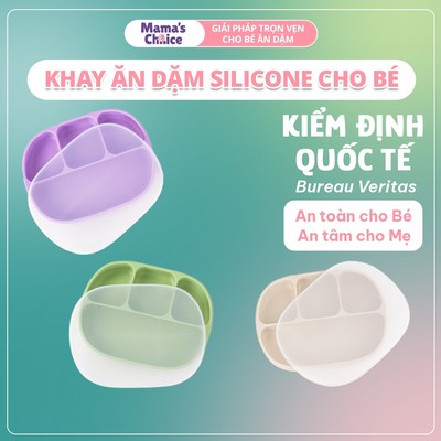 Khay Ăn Dặm Silicone Mama's Choice, Giúp Bé Ăn Dặm Dễ Dàng Với Thiết Kế Đặc Biệt Đế Hít Chống Trượt Đổ và Nắp Đậy