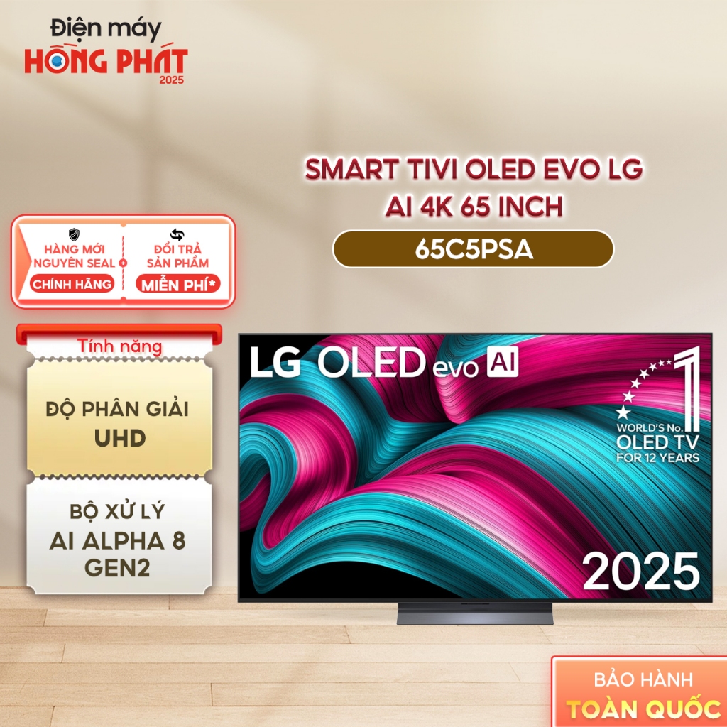 Smart Tivi LG 65 Inch OLED evo AI C5 4K 65C5PSA [Giao-Lắp HCM]
