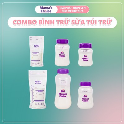 Combo Bình Trữ Sữa và Túi Trữ Sữa, Thương Hiệu Mama’s Choice, Bảo Quản và Đựng Sữa Mẹ