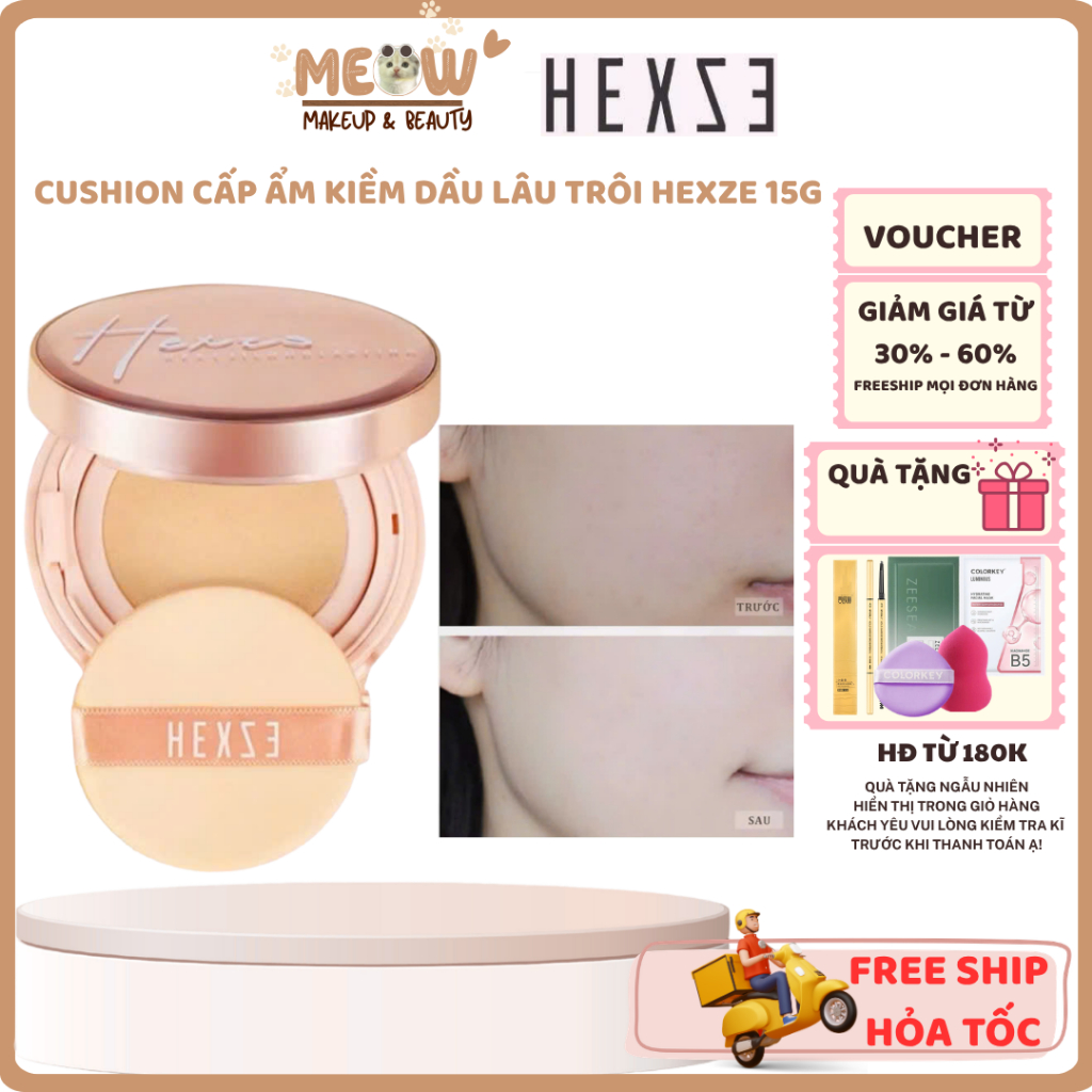 Cushion HEXZE Phấn Nước Lâu Trôi, Dưỡng Ẩm, Có Lõi Thay | MEOW MAKEUP
