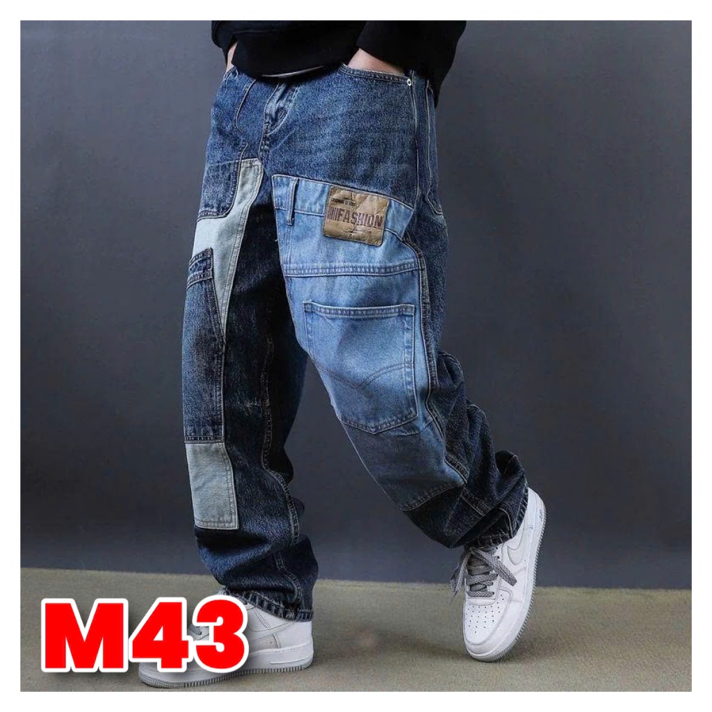 Quần Jean Nam Authink Authentic MC014 - Hàng Quảng Châu, Patchwork Phối Màu, Form Rộng Baggy Cá Tính