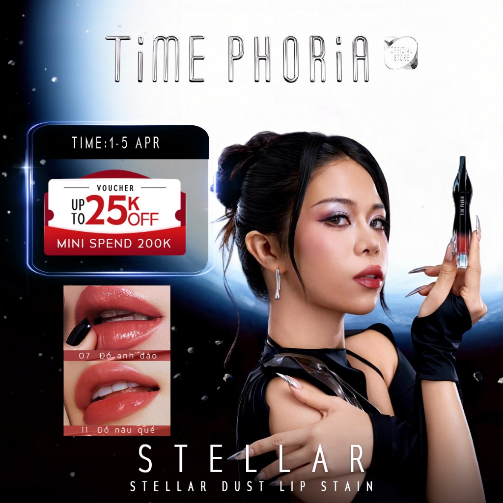 [tlinh choice]Son tint lì lâu trôi TIMEPHORIA STELLAR DUST LIP STAIN bóng mượt, bền màu không lem kh
