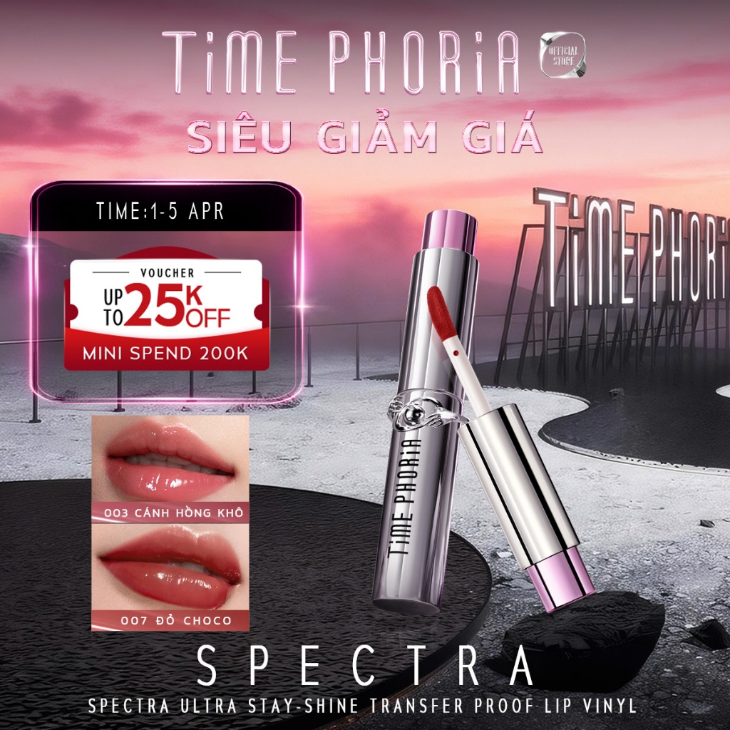 Son bóng bền màu Time Phoria lớp tint lỳ nhẹ môi lâu trôi không bết dính