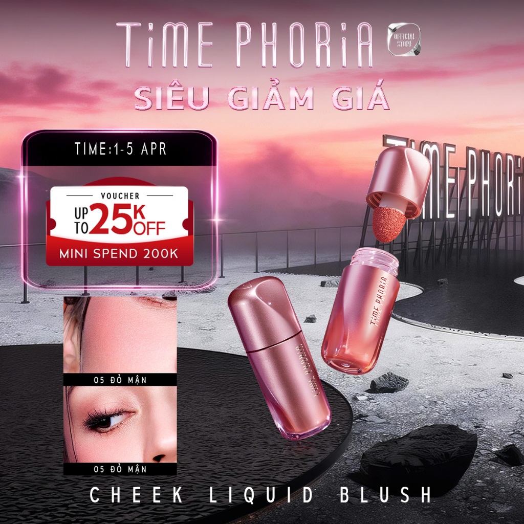 [Sắc thái mới] Má hồng dạng kem mịn lì TIME PHORIA chuẩn màu lâu trôi tán mượt tự nhiên  5G