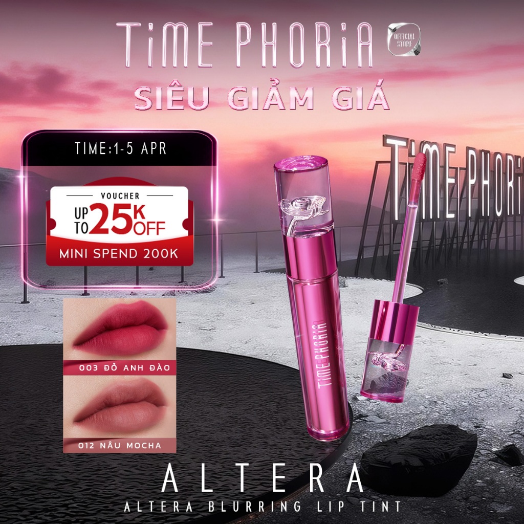 Son tint lì mịn môi Time Phoria chuẩn màu lâu trôi che phủ rãnh môi