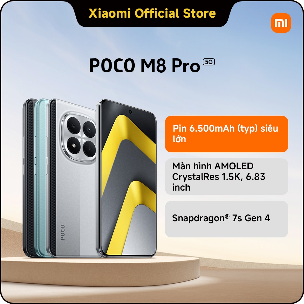 Điện thoại thông minh POCO M8 PRO 5G (8+256GB|12+512GB)|Pin 6.500mAh (typ) siêu lớn|Màn hình AMOLED CrystalRes 1.5K | BigBuy360 - bigbuy360.vn