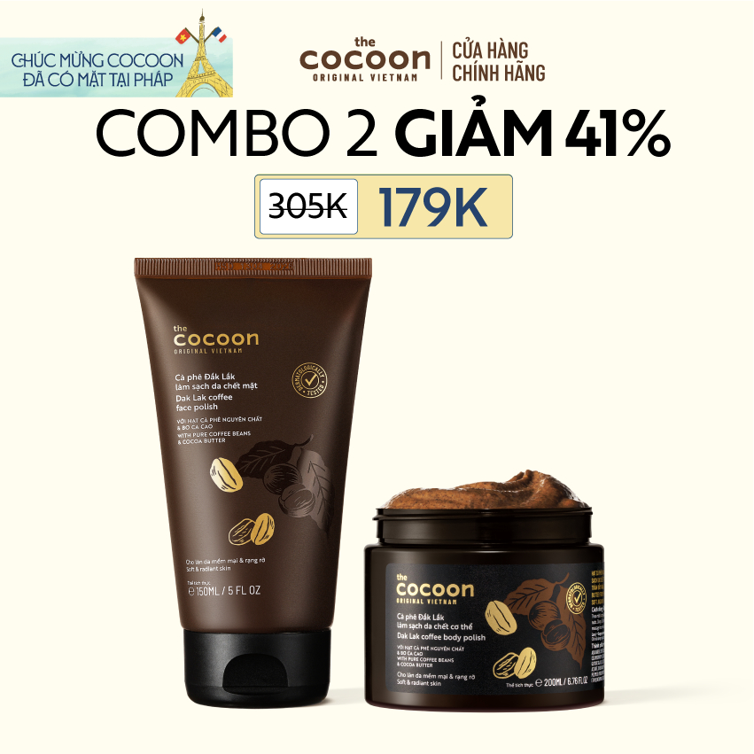[MUA 2 GIẢM 42%] Combo Tẩy da chết mặt cà phê Đắk Lắk 150ml và Tẩy da chết cà phê cơ thể 200ml
