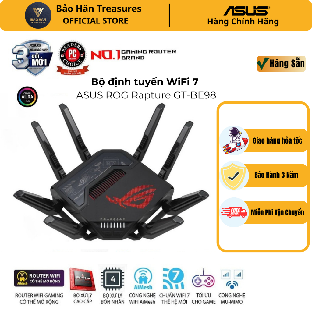 Router WiFi 7 ASUS ROG Rapture GT-BE98 - Hàng Chính Hãng