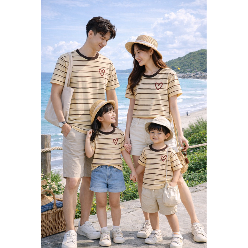 Áo gia đình sọc nâu mẫu trái tim dễ thương . family store