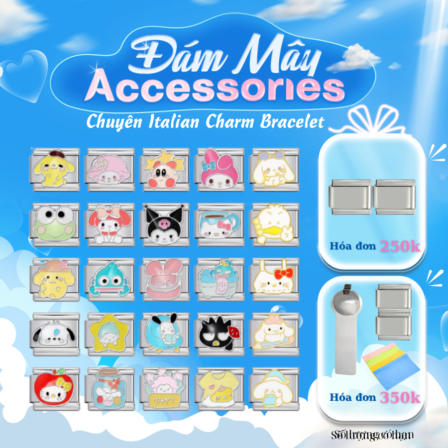 Tổng Hợp Charm Pochaco Kuromi Kitty Vòng Tay Italian Charm Bracelet