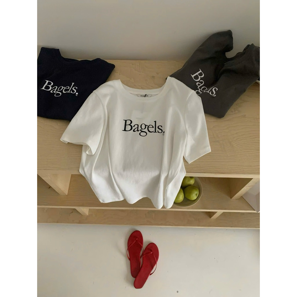 NUTCLOSET - Áo thun cộc tay in chữ Bagels 6606_A2673