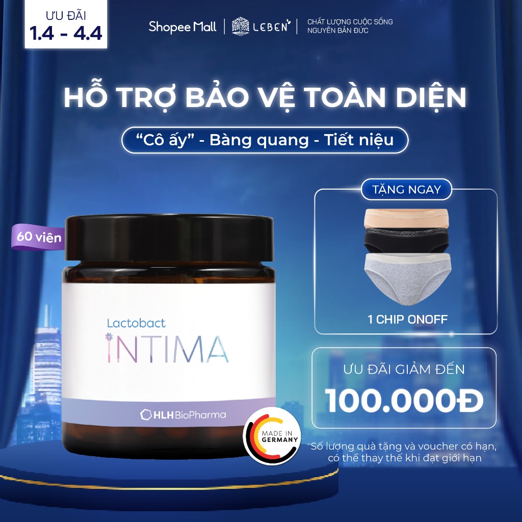 Hộp 60 Viên uống Men vi sinh phụ nữ Lactobact Intima bổ sung lợi khuẩn, Cranberry, D-Mannose từ Đức 