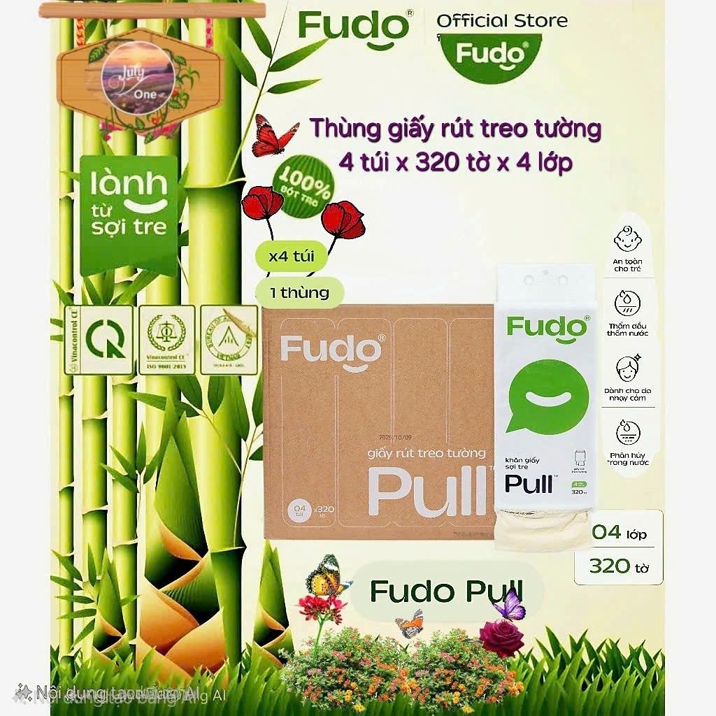 (Fudo) GIẤY RÚT TREO TƯỜNG Fudo. Khăn giấy đa năng làm từ bột tre. Không tẩy trắng. Không rã nát khi