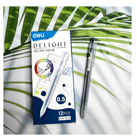 [HOTIS] Bút bi gel bấm 12 màu ngòi 0.5mm DELI G118 Delight Gel Pen nhanh khô viết đều tay