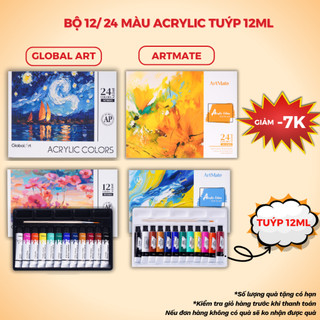 [GIẢM 7K] Màu Nước Acrylic Tuýp 12ml GLOBAL ART- ARTMATE 12/24 Màu Tươi Cao Cấp Đặc Nhanh Khô Vẽ Đa Chất Liệu M70015