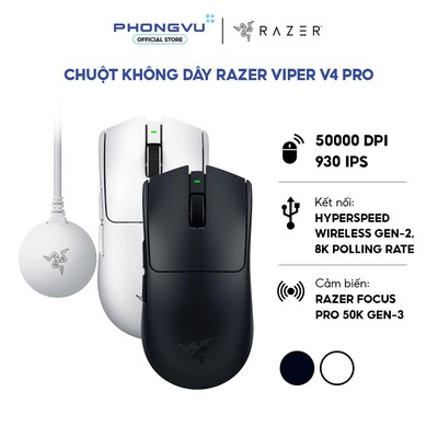 Chuột Gaming không dây Razer Viper V4 Pro (Black/White) - 49g - Focus Pro 50K - Bảo hành 24 tháng