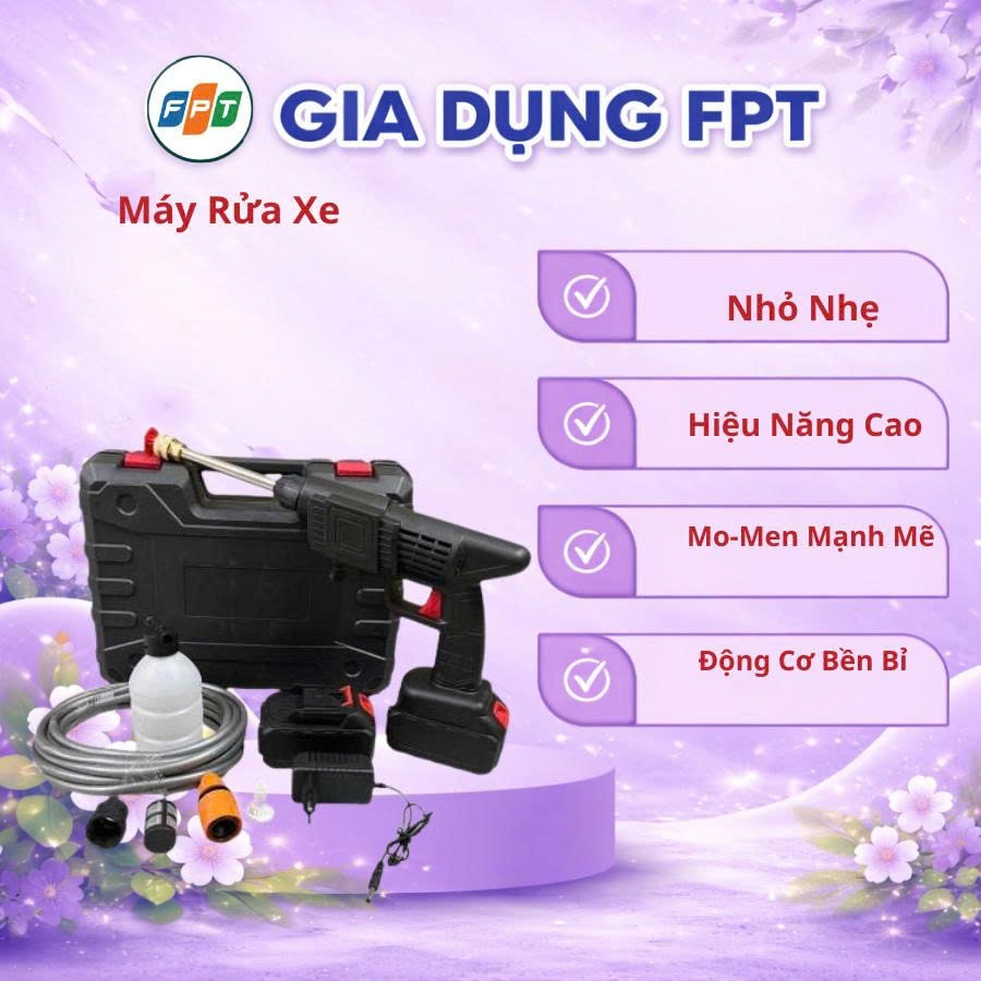 Máy rửa xe cầm tay cao áp chạy bằng pin sạc, súng rửa xe dùng cho gia đình có…