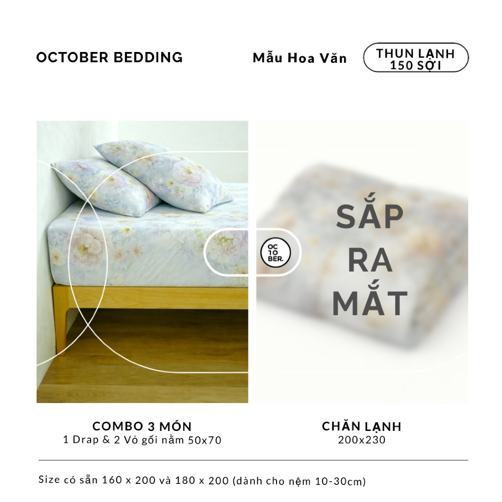 Combo 3 Món Vải Lạnh Cool Fabric OCTOBER BEDDING Size 1m6 & 1m8 Mát Lạnh nhiều họa tiết