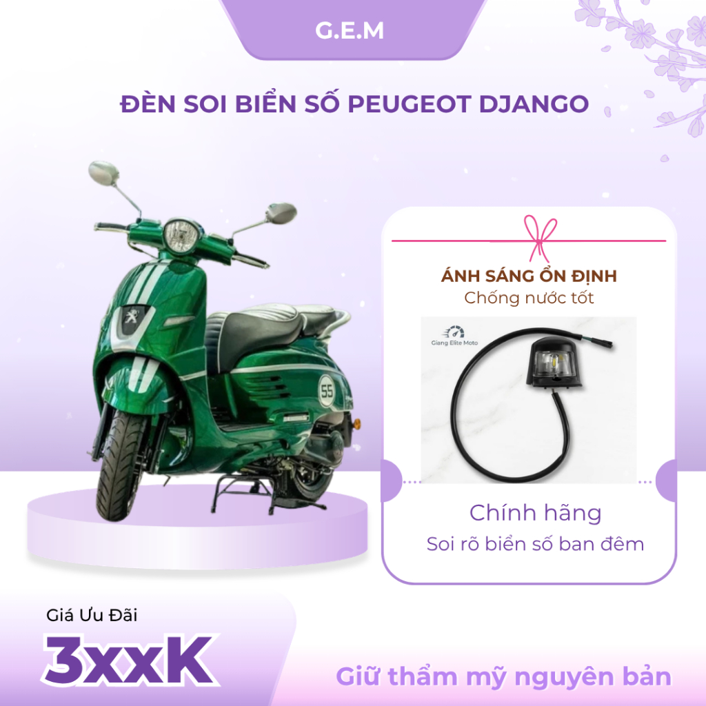 Đèn Soi Biển Số Peugeot Django Zin Chính Hãng | Đèn Đuôi Biển Số Django 125 150 | Peugeot Django