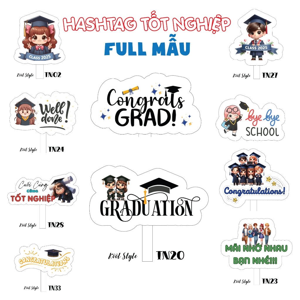 Hashtag Chủ Đề Tốt Nghiệp, Trường, Lớp, Kỷ Yếu, Họp Lớp, Khai Giảng, Bế Giảng Độ dày 2mm