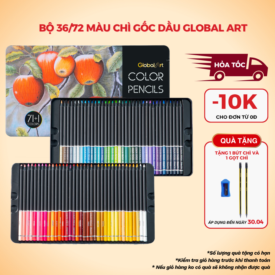 [GIẢM 20K] Màu Chì Gốc Dầu GLOBAL ART 72/ 36 Bút Chì Màu Lõi 4mm Đậm Mịn. Ít Vụn Hộp Thiếc Cao Cấp M