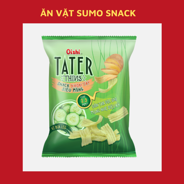 Bim Bim Snack Oishi Khoai Tây Siêu Mỏng Vị Dưa Leo Oishi gói 62g-Ăn Vặt Sumo Snack