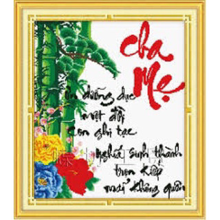 Bộ tranh thêu tay chữ thập thư pháp Cha mẹ