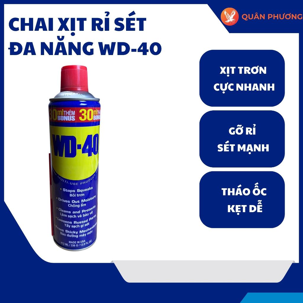 Dầu Chống Rỉ Sét Bôi Trơn Đa Năng WD-40 - Phá Rỉ Sét Cực Mạnh Bảo Vệ Kim Loại