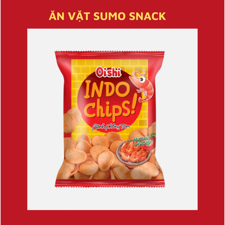 Bịch 10 Gói Bim Bim Snack Bánh Phồng Tôm Hương Vị Cay Oishi 12g-Ăn Vặt Sumo Snack