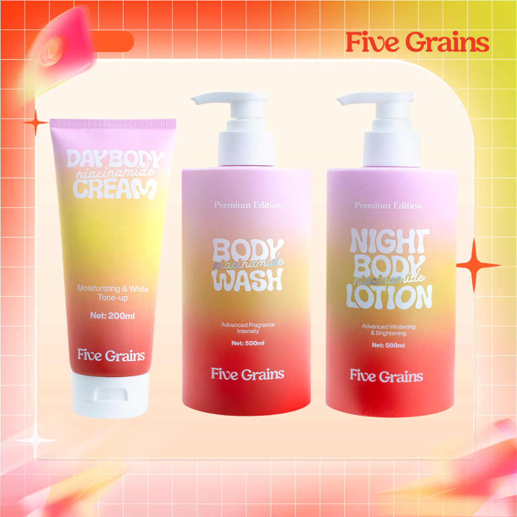Bộ ba giúp dưỡng trắng chuyên sâu Five Grains (Sữa tắm 500ML & Kem dưỡng nâng tone 200ML & Kem dưỡng