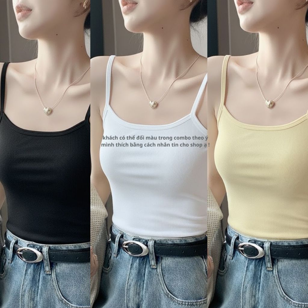 Combo Áo Hai Dây Nữ Basic Áo 2 Dây Ôm Body Co Giãn Mặc Đi Chơi Đi Biển Cực Xinh COB313