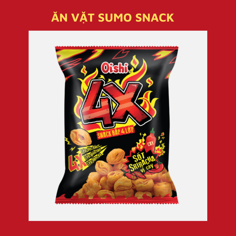 Bim Bim Snack Bắp 4x Vị Sốt SRIRACHA Cay Oishi 32g-Ăn Vặt Sumo Snack