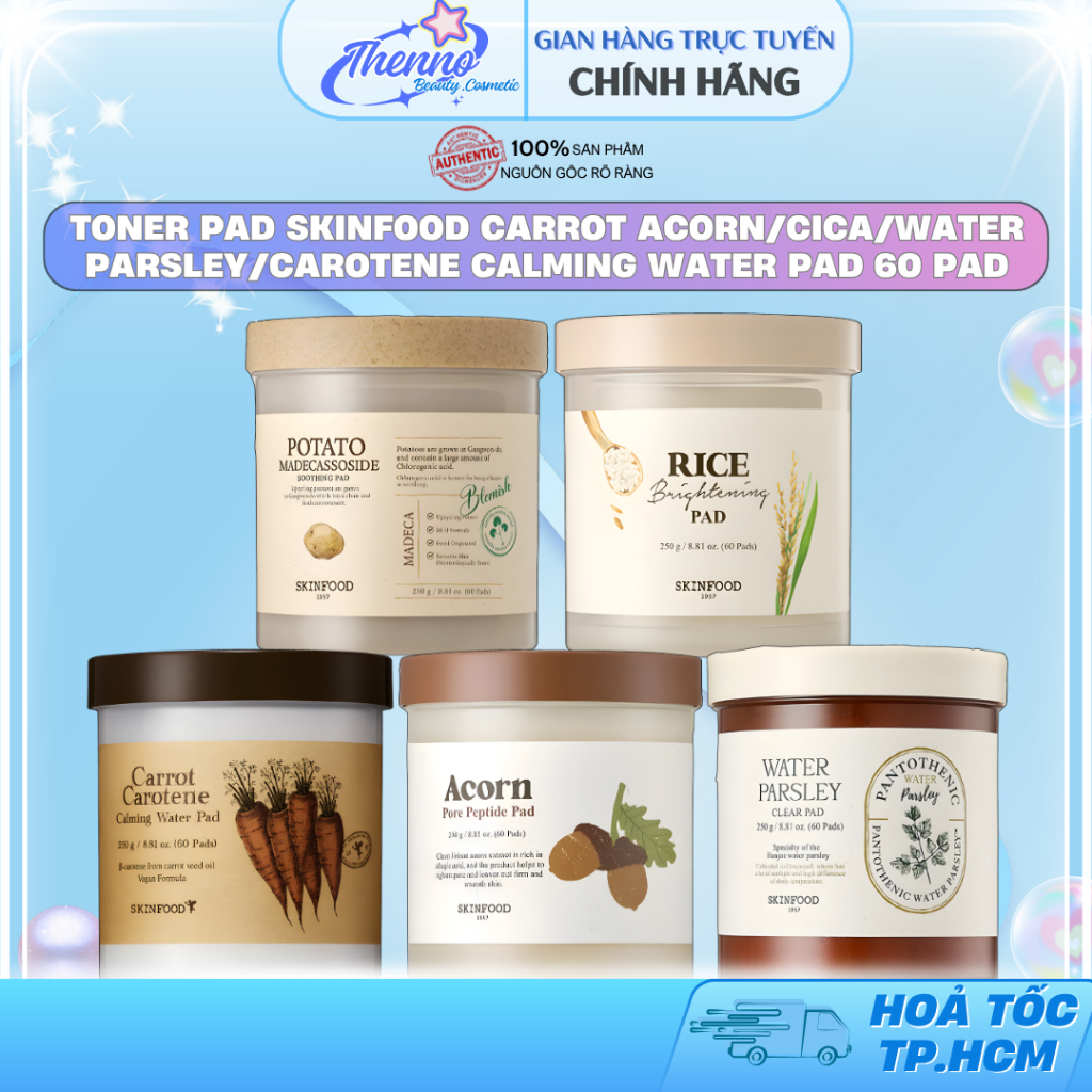 Toner Pad Skinfood Carrot Acorn/Cica/Water Parsley/Carotene Calming Water Pad 60 Pad Hàn Quốc