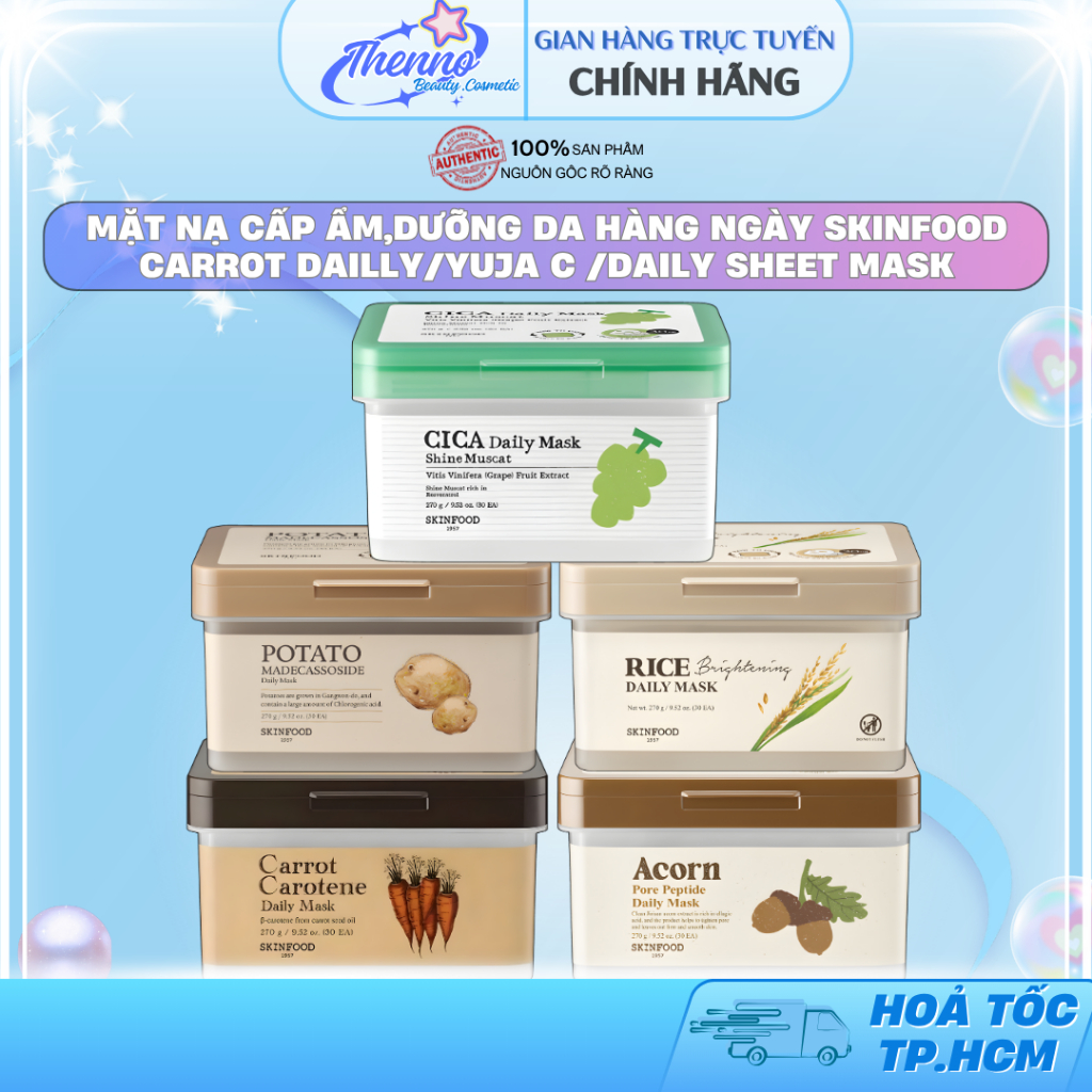 Mặt Nạ Cấp Ẩm,Dưỡng Da Hàng Ngày SkinFood Carrot Dailly/Yuja C /Daily Sheet Mask Hộp 30 Miếng Hàn Qu