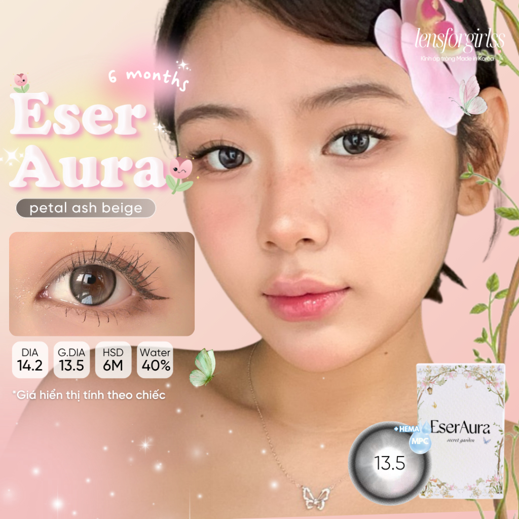 Kính áp tròng xám be PETAL ASH BEIGE chính hãng ESER AURA | Hsd 6 tháng | LENSFORGIRLSS