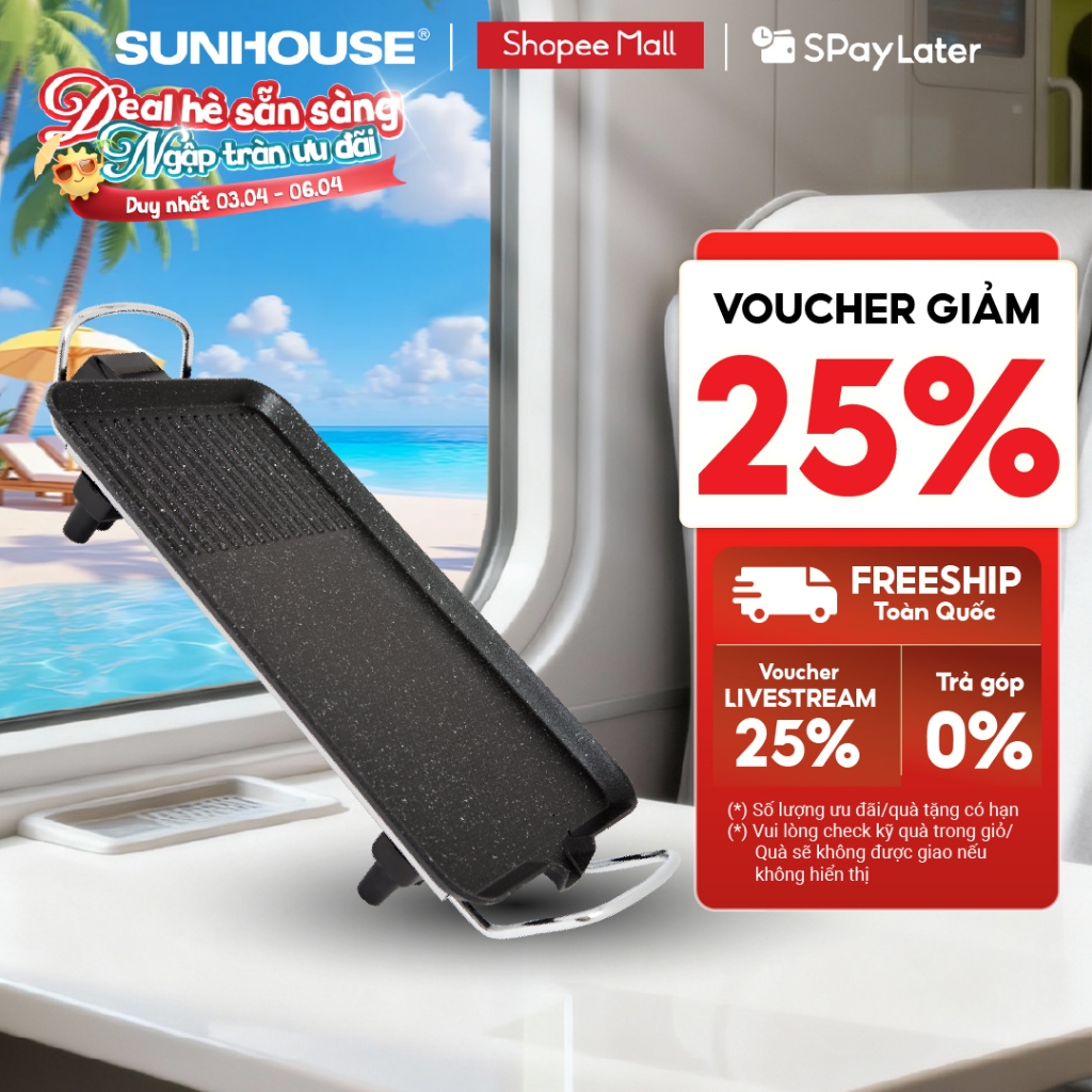 Bếp nướng điện Sunhouse SHD4607 - Công suất 1500W - Một miệng rót mỡ thừa tiện dụng - Phích cắm rời,