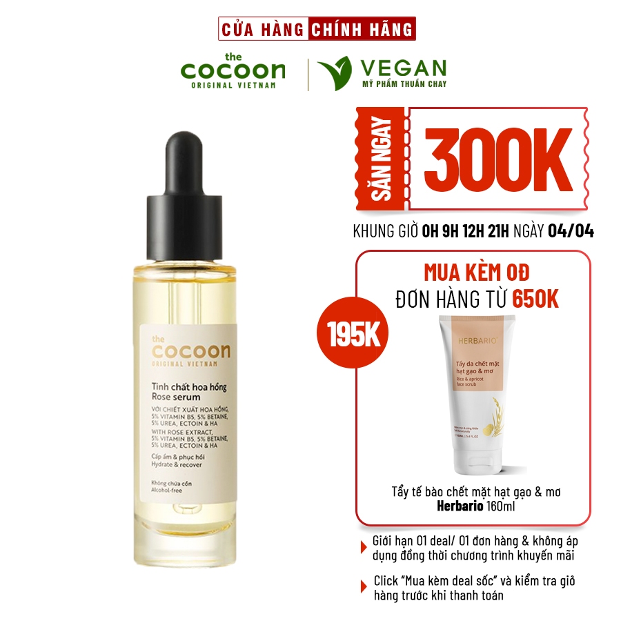Tinh chất hoa hồng Cocoon Việt Nam 30ml (rose serum) - VEGAN - Mỹ phẩm thuần chay