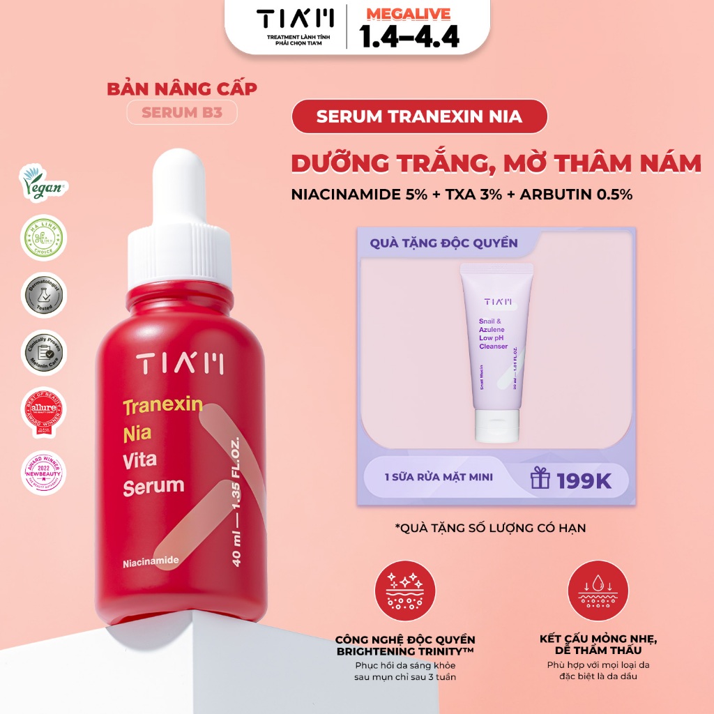 Serum Dưỡng Trắng Mờ Thâm Nám Tia’m Tranexin Nia Vita Serum 40ml